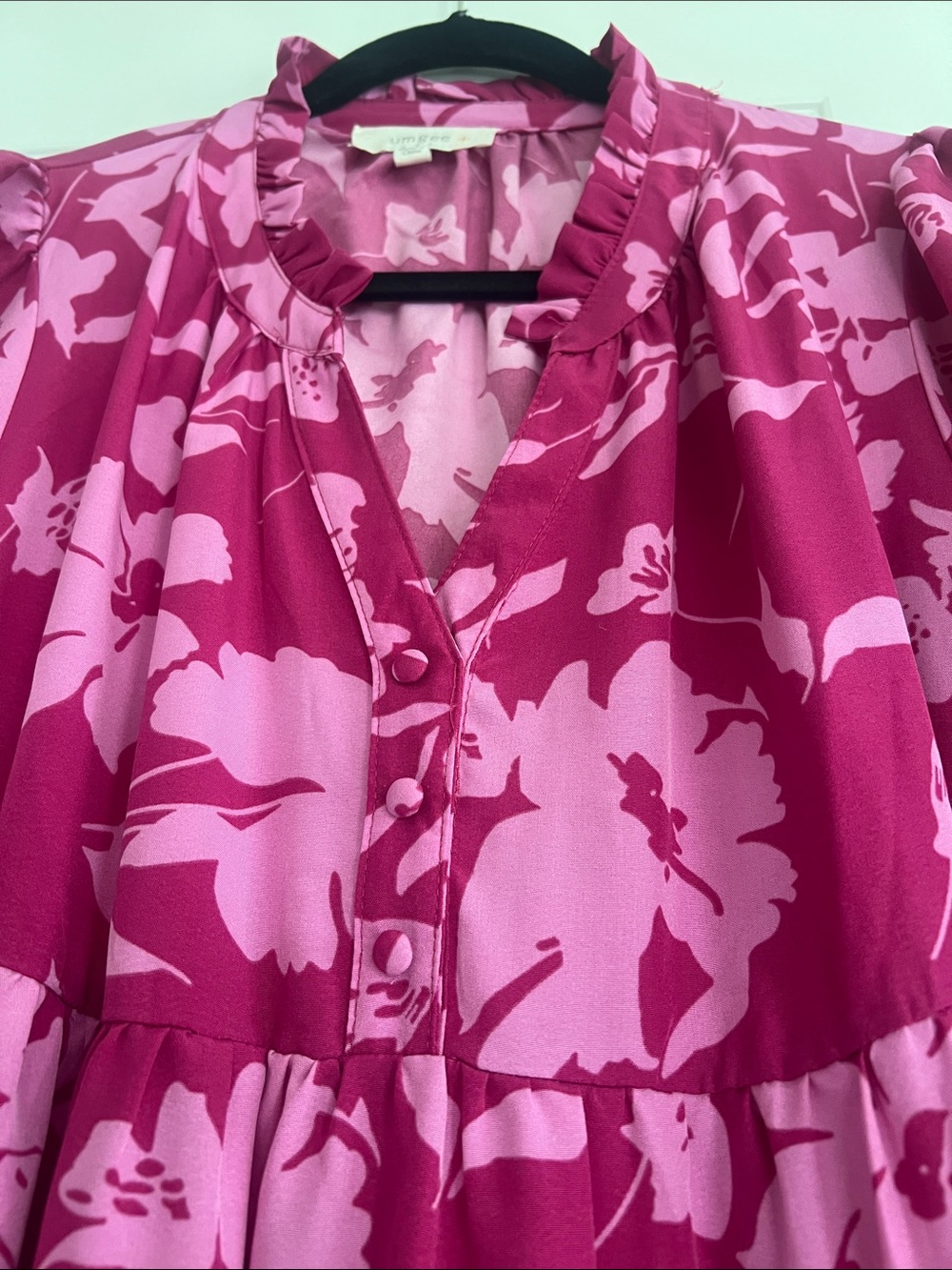 Umgee Fuchsia and Light Pink Floral Tiered Midi Dress - Picture 2 of 5